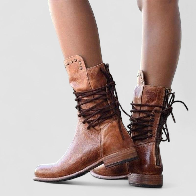 Martine | Bottes Vintage à Lacets et Détails Métalliques