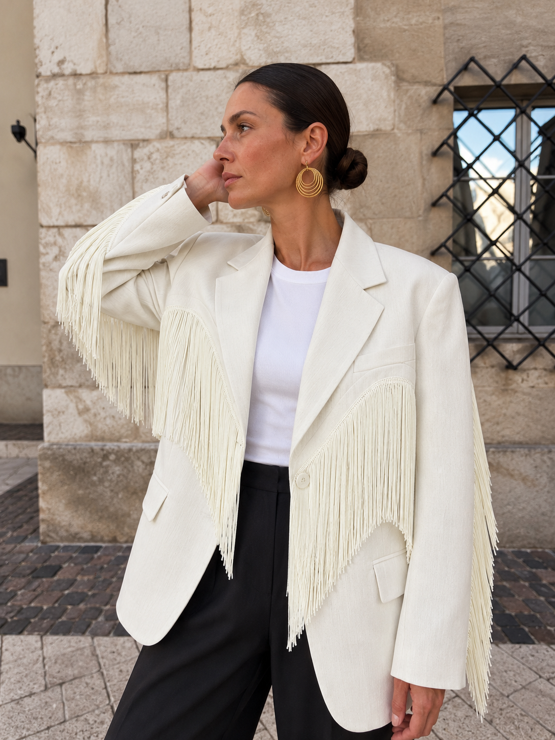 Corinne | Veste Oversize Élégante à Franges