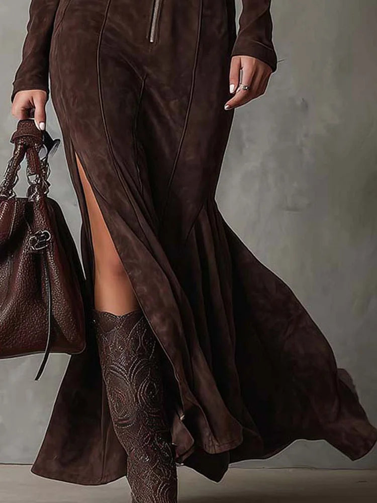 Agathe | Robe Longue Vintage Zippée avec Ceinture