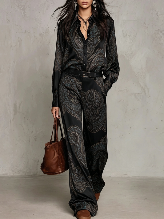 Cassandre | Ensemble imprimé à chemise et pantalon large