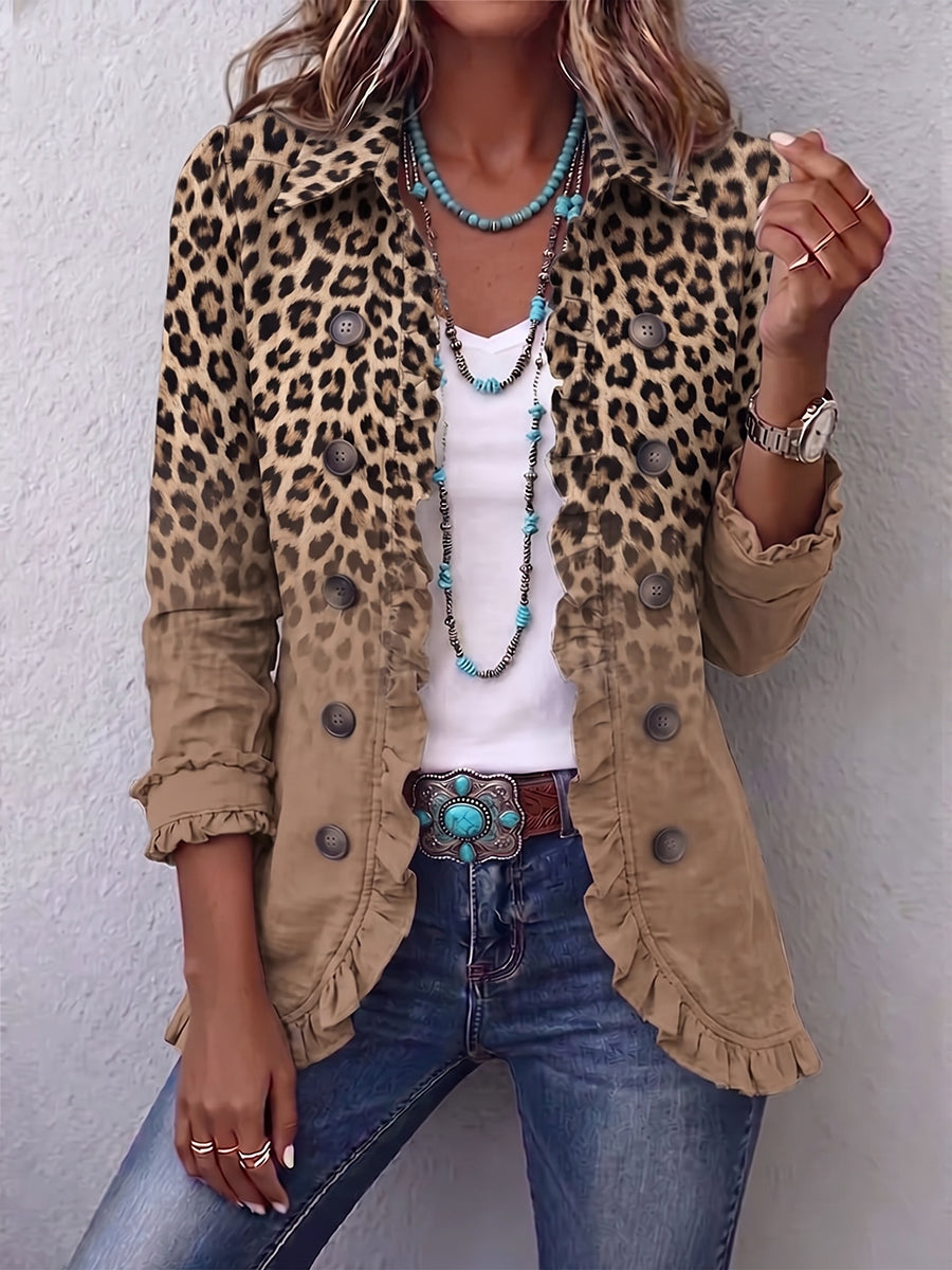 Renée | Veste Léopard Raffinée à Détails Féminins