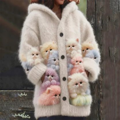 Morgane | Gilet à Capuche Motif Chats