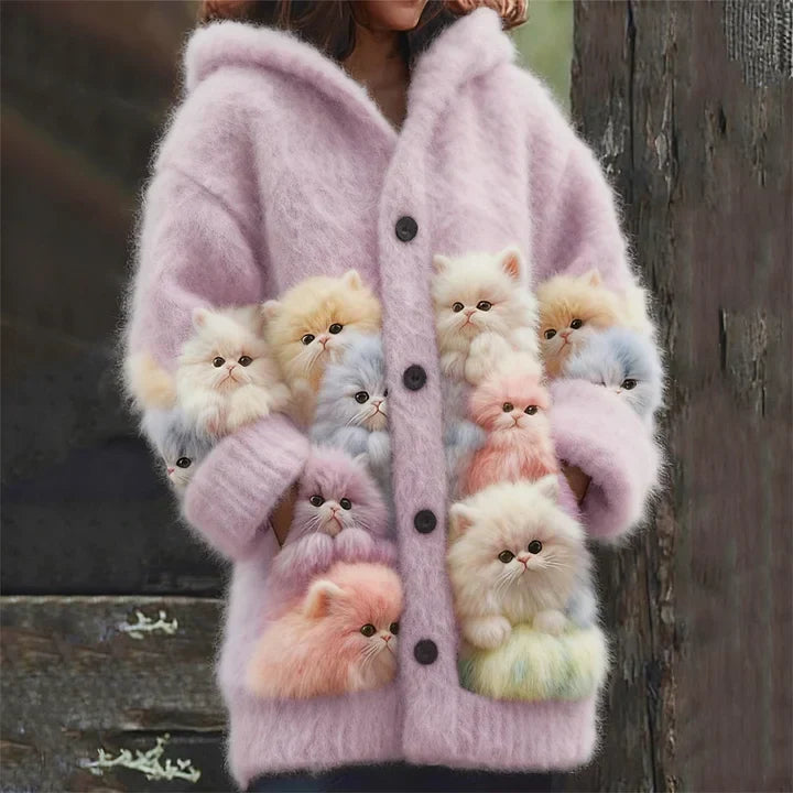 Morgane | Gilet à Capuche Motif Chats