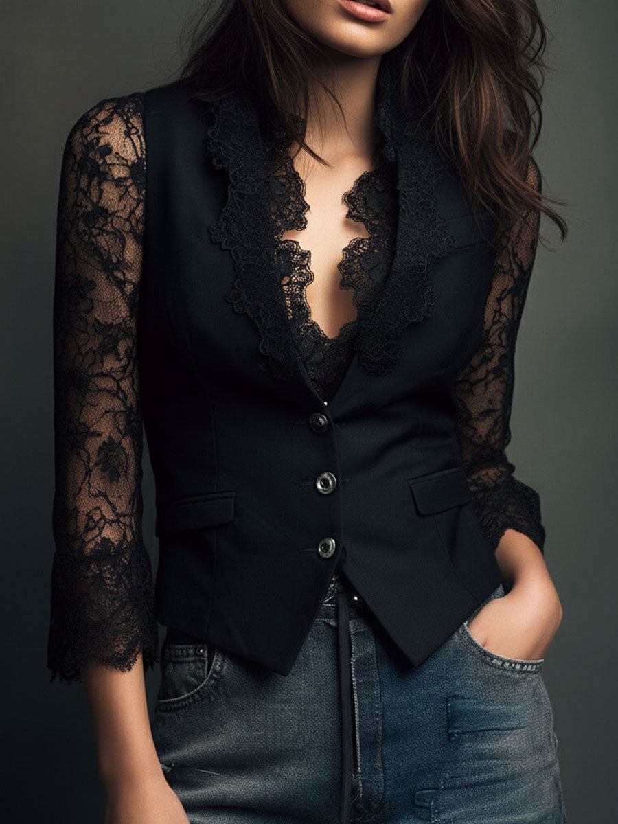 Sophie || Blazer Élégant à Manches Semi-Transparentes