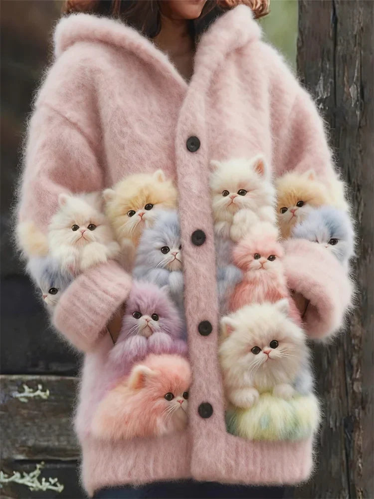 Morgane | Gilet à Capuche Motif Chats