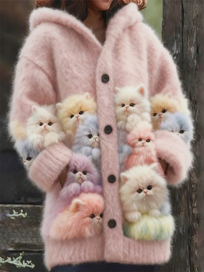 Morgane | Gilet à Capuche Motif Chats