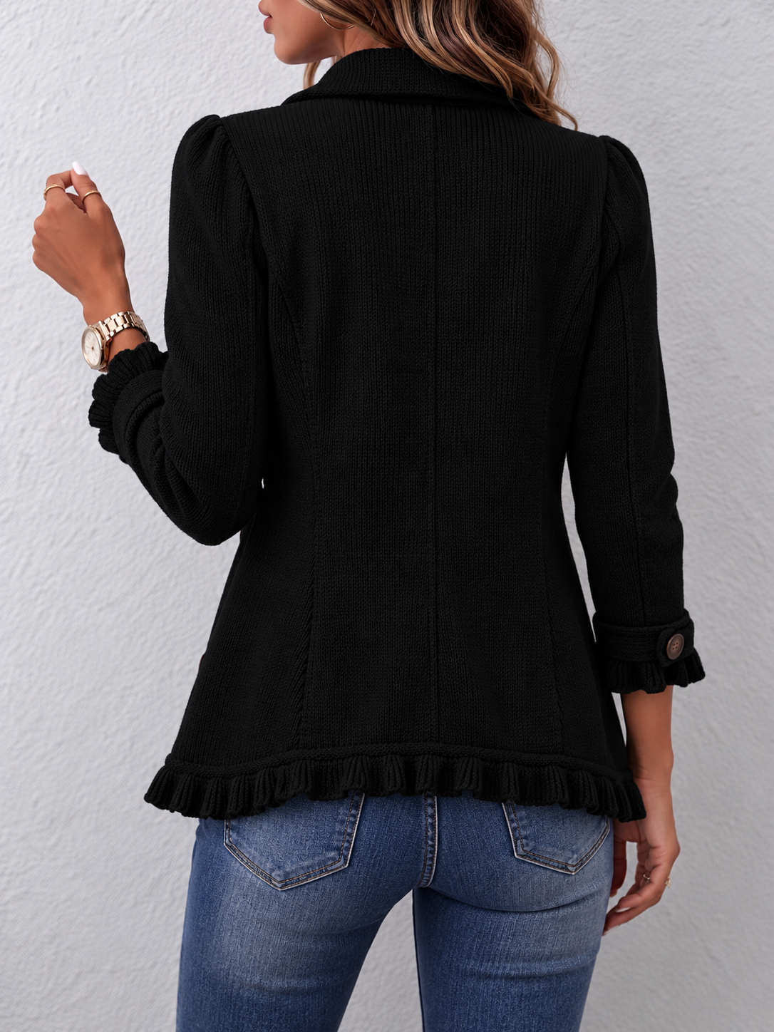 Claudette | Veste Noire Chic à Finitions Raffinées