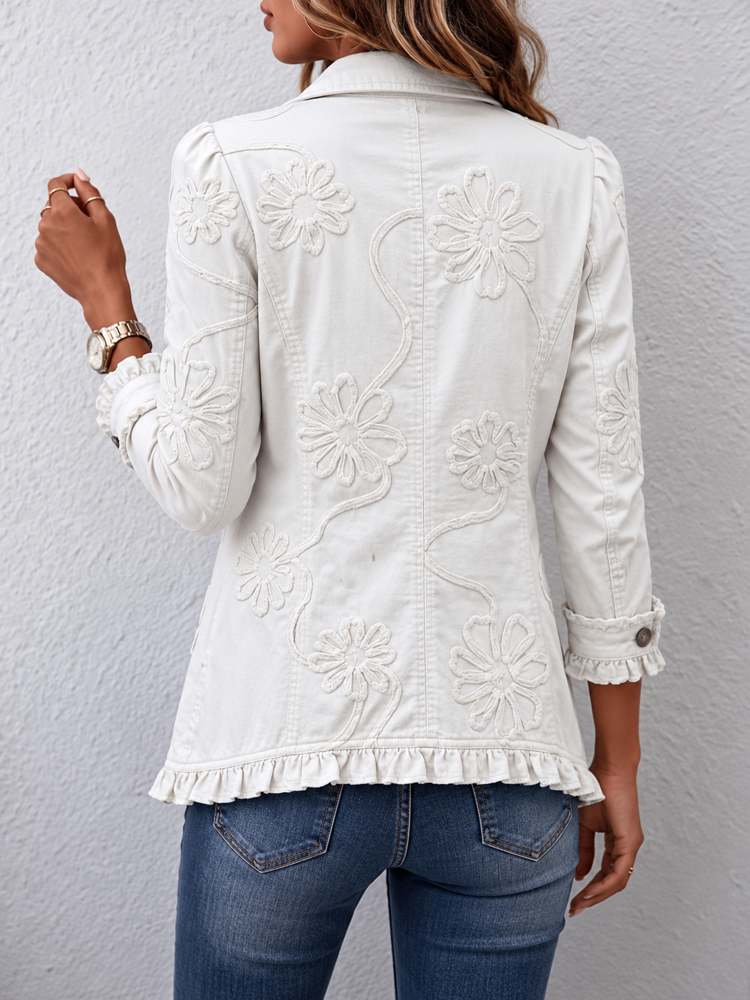 Angélique | Veste Raffinée à Détails Fleuris