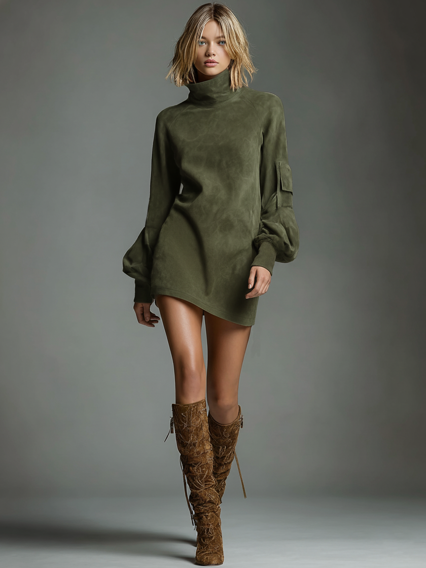 Mónica | Robe Courte à Col Haut et Coupe Fluide