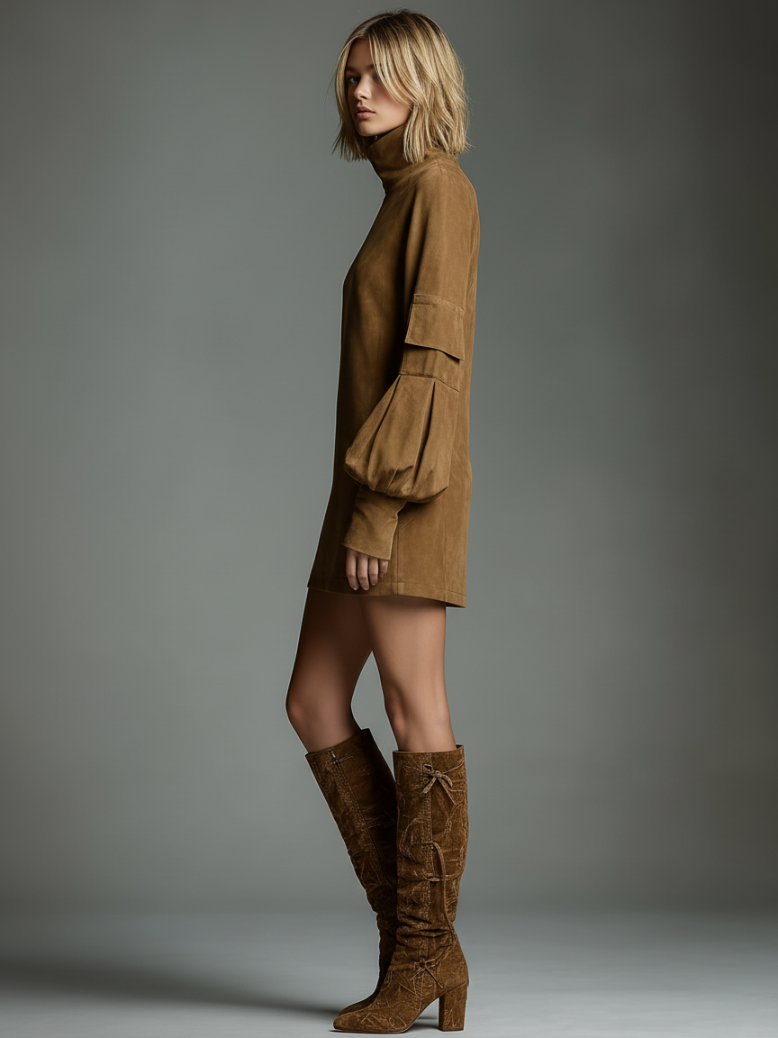 Mónica | Robe Courte à Col Haut et Coupe Fluide
