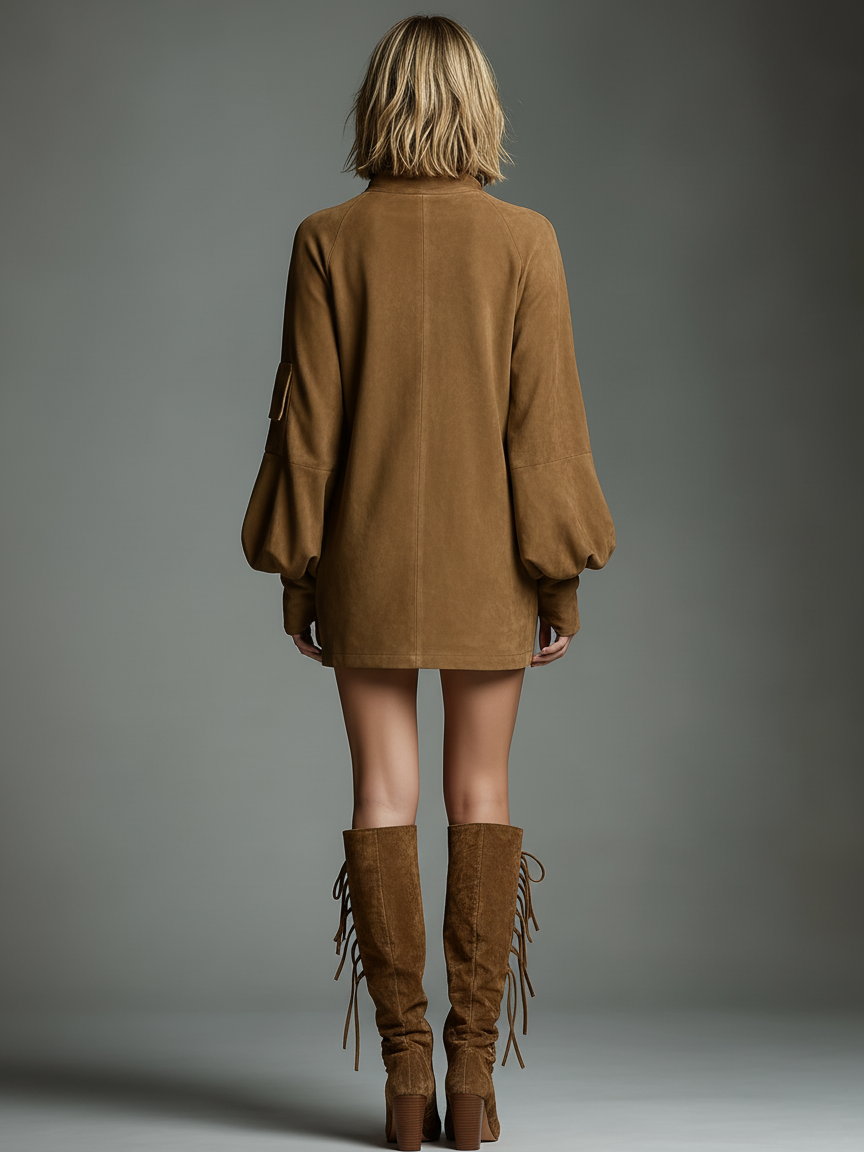 Mónica | Robe Courte à Col Haut et Coupe Fluide