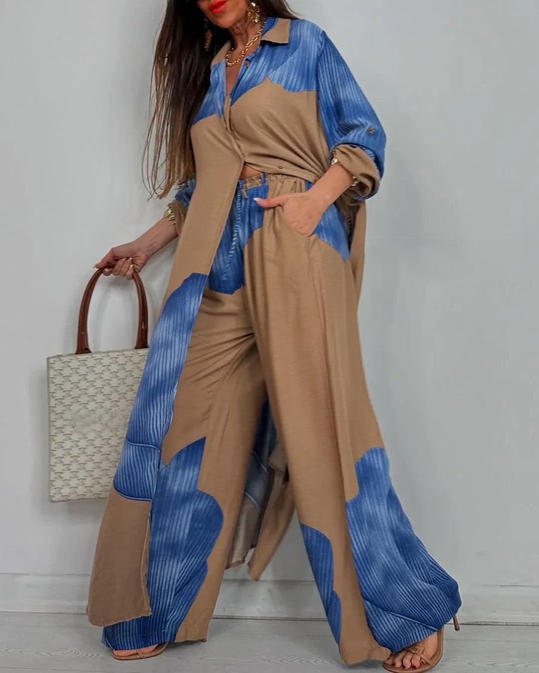 Mélanie | Ensemble décontracté à col V et pantalon ample