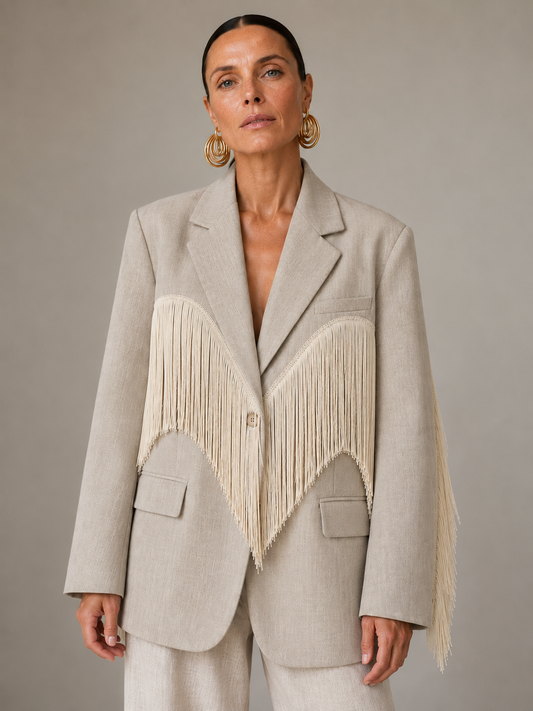 Corinne | Veste Oversize Élégante à Franges