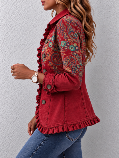 Émiliane | Veste Rouge Élégante aux Finitions Délicates