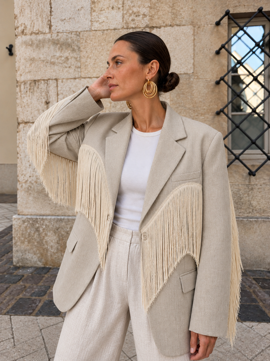 Corinne | Veste Oversize Élégante à Franges