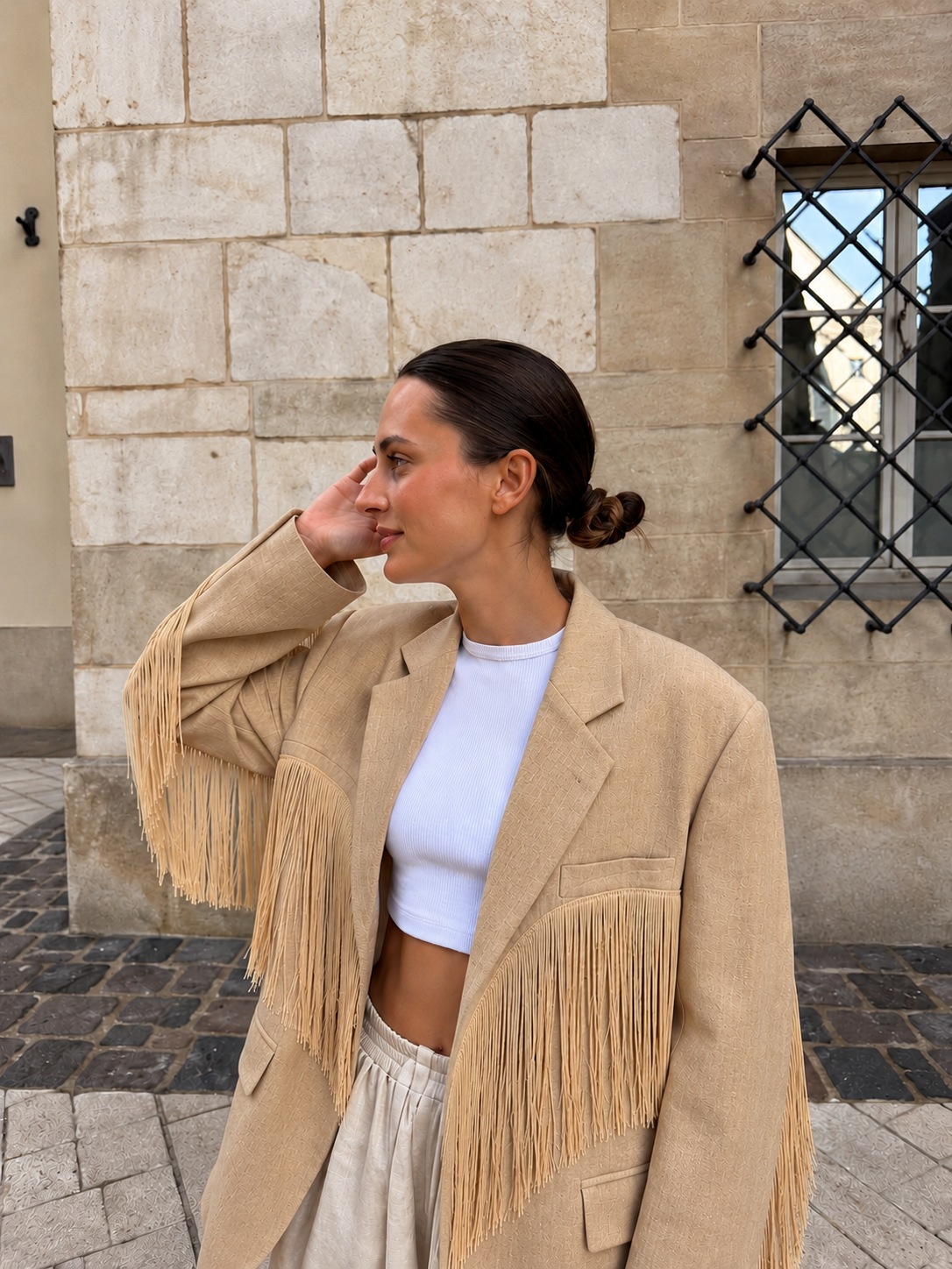 Corinne | Veste Oversize Élégante à Franges