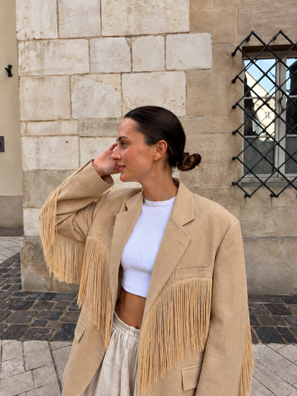 Corinne | Veste Oversize Élégante à Franges