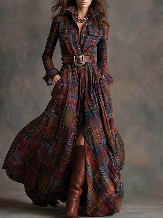 Rosalie | Robe longue à carreaux