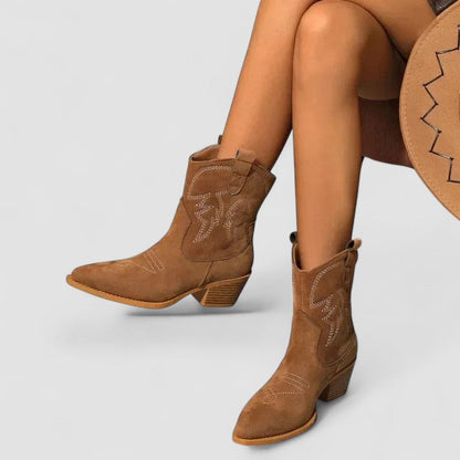 Léa | Bottines Western Brodées à Talon