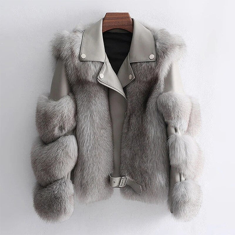 Thaïs | Veste Élégante Effet Cuir & Fourrure