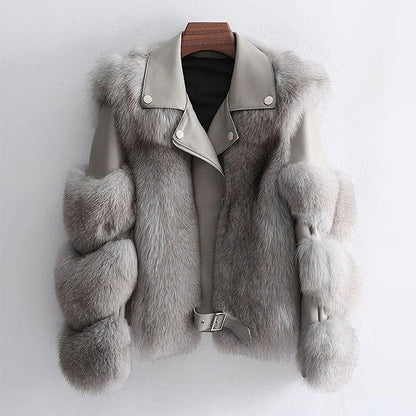 Thaïs | Veste Élégante Effet Cuir & Fourrure
