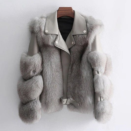 Thaïs | Veste Élégante Effet Cuir & Fourrure