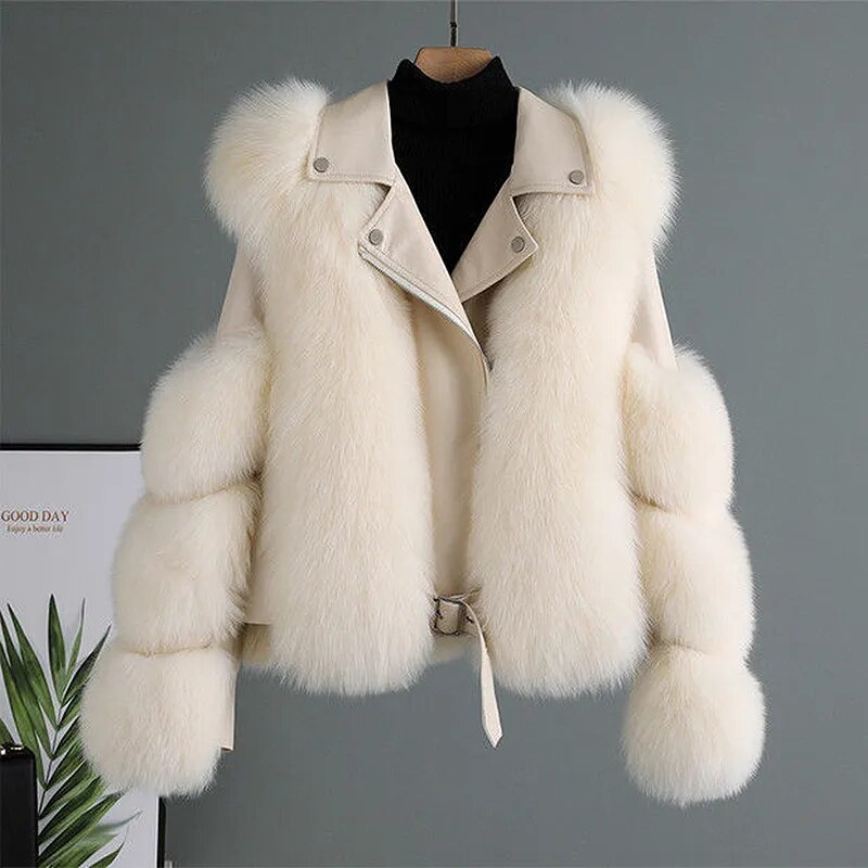 Thaïs | Veste Élégante Effet Cuir & Fourrure