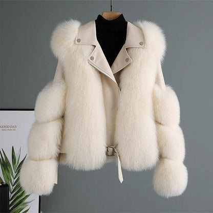 Thaïs | Veste Élégante Effet Cuir & Fourrure