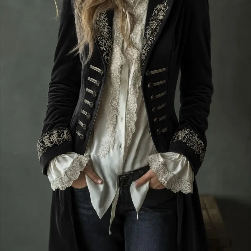 Odette | Veste Longue Brodée Élégante