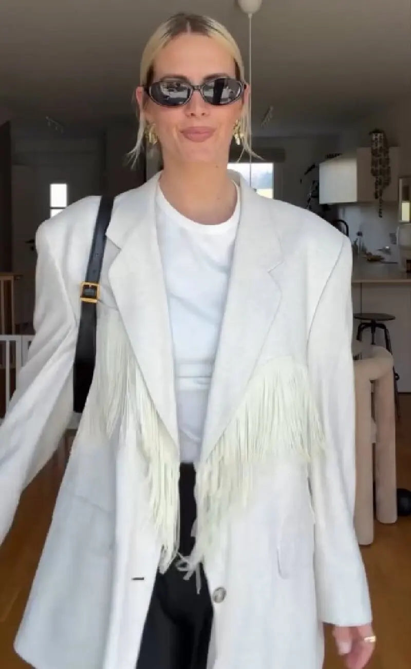 Corinne | Veste Oversize Élégante à Franges