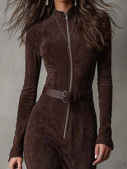 Agathe | Robe Longue Vintage Zippée avec Ceinture