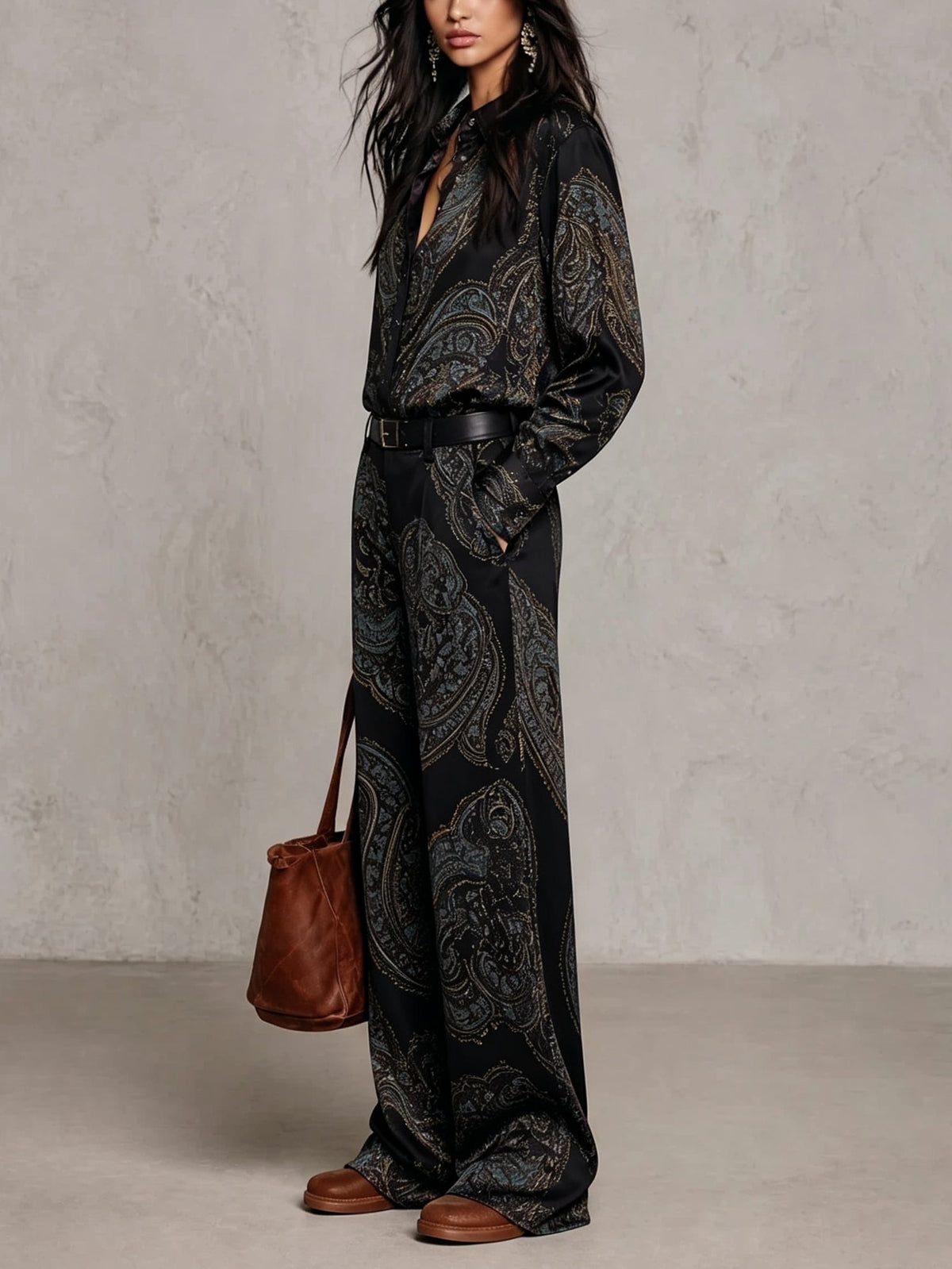 Cassandre | Ensemble imprimé à chemise et pantalon large