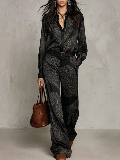 Cassandre | Ensemble imprimé à chemise et pantalon large