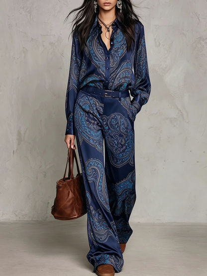 Cassandre | Ensemble imprimé à chemise et pantalon large