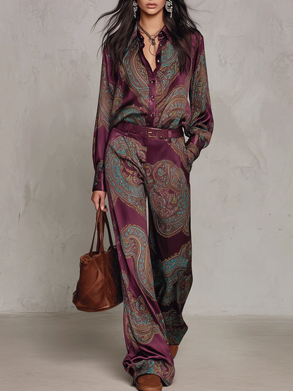 Cassandre | Ensemble imprimé à chemise et pantalon large
