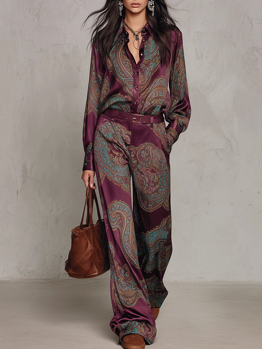 Cassandre | Ensemble imprimé à chemise et pantalon large