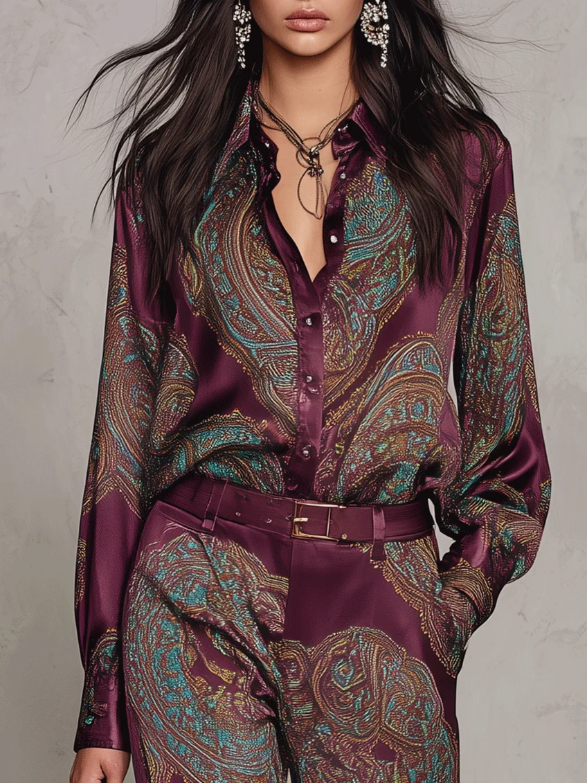 Cassandre | Ensemble imprimé à chemise et pantalon large