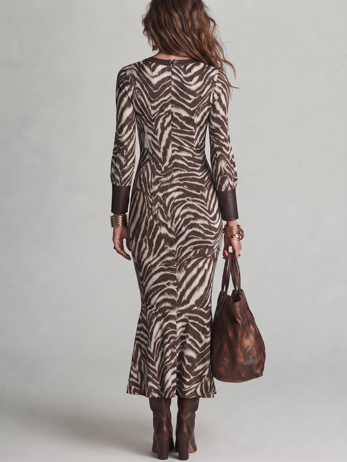 Colette | Robe Zèbre Marron à Décolleté Goutte d'Eau