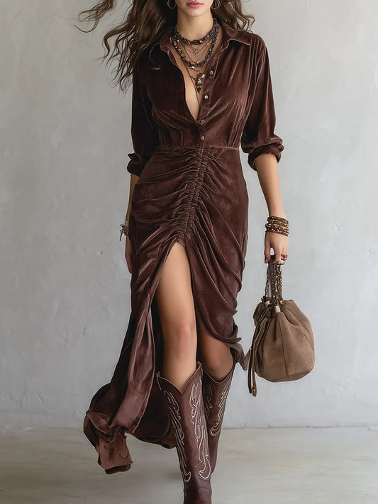 Salomé | Robe Midi Plissée en Velours Vintage