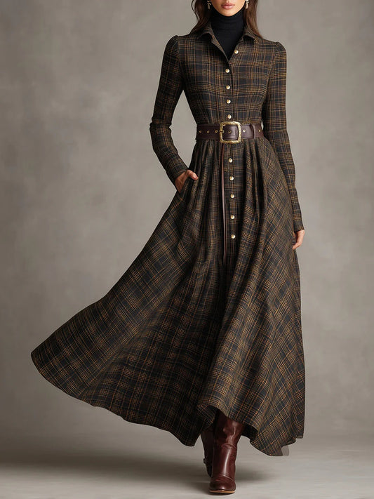 Mariette | Robe longue chemise à carreaux