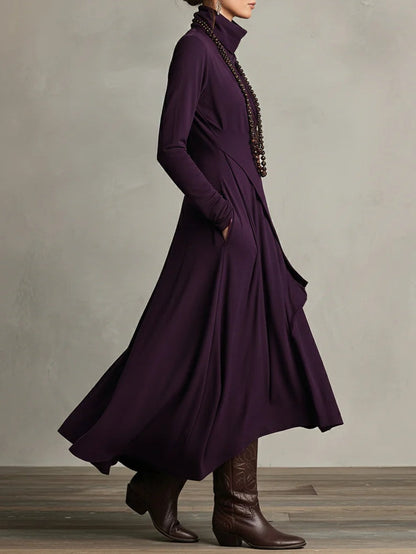 Océane | Robe Longue Plissée Asymétrique à Col Montant