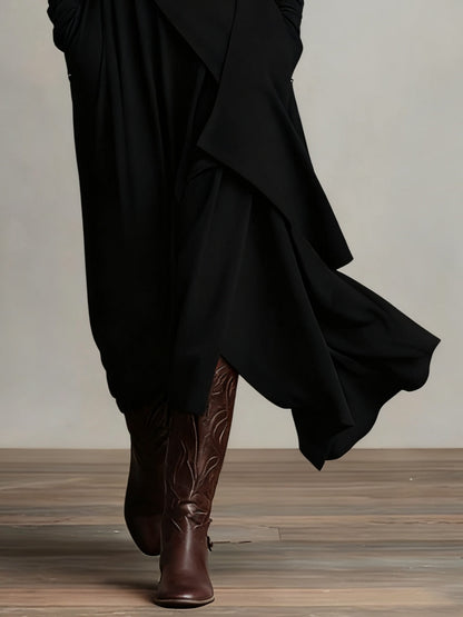 Océane | Robe Longue Plissée Asymétrique à Col Montant