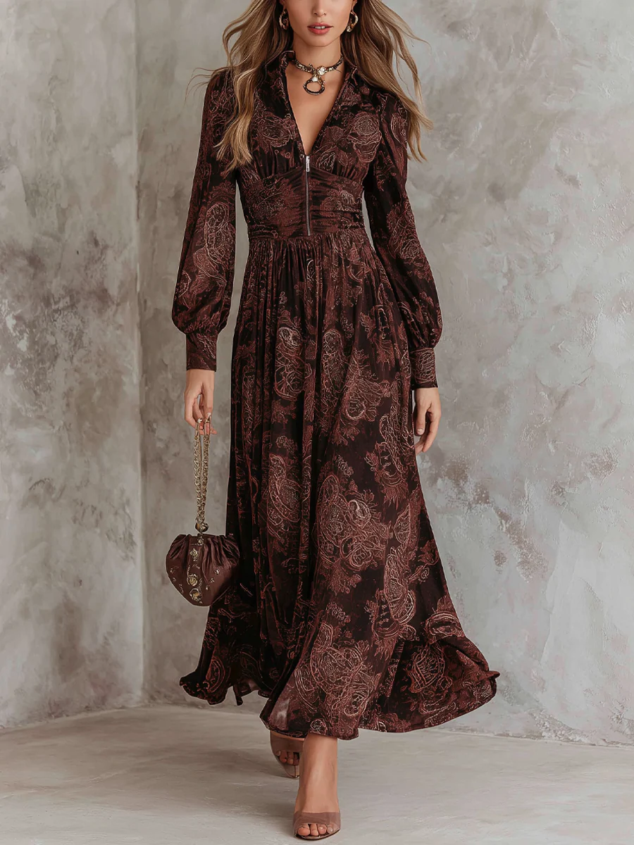 Zoé | Robe Cachemire Marron à Col Zippé