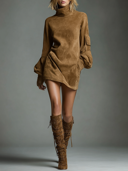 Mónica | Robe Courte à Col Haut et Coupe Fluide