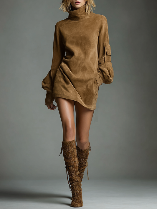 Mónica | Robe Courte à Col Haut et Coupe Fluide