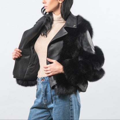 Thaïs | Veste Élégante Effet Cuir & Fourrure