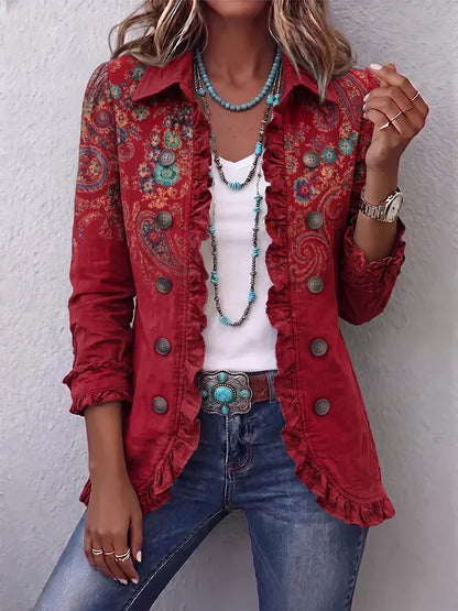 Émiliane | Veste Rouge Élégante aux Finitions Délicates